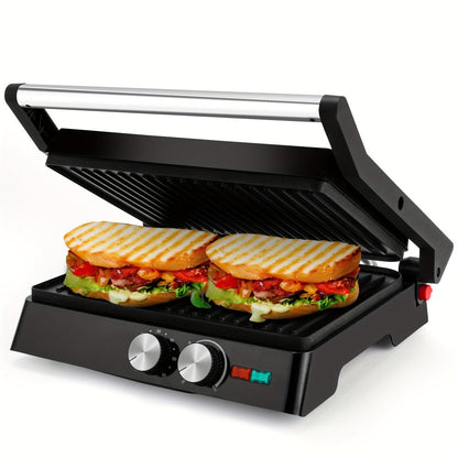 Panini Press Grill 3-in-1 Electric Indoor Grill with Non-Stick Plates - 180° Flat Grill Sandwich Maker with Floating Hinge Grease Tray Temperature Control, Compact Countertop Grill for Home Dorm Office