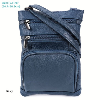 Genuine Leather Shoulder Bag for Women Men Soft First-Layer Cowhide Crossbody Bag Multi-Pocket Messenger Bag 3 Sizes Fits Smartphone Tablet Daily Work Travel – Black Red Brown Navy