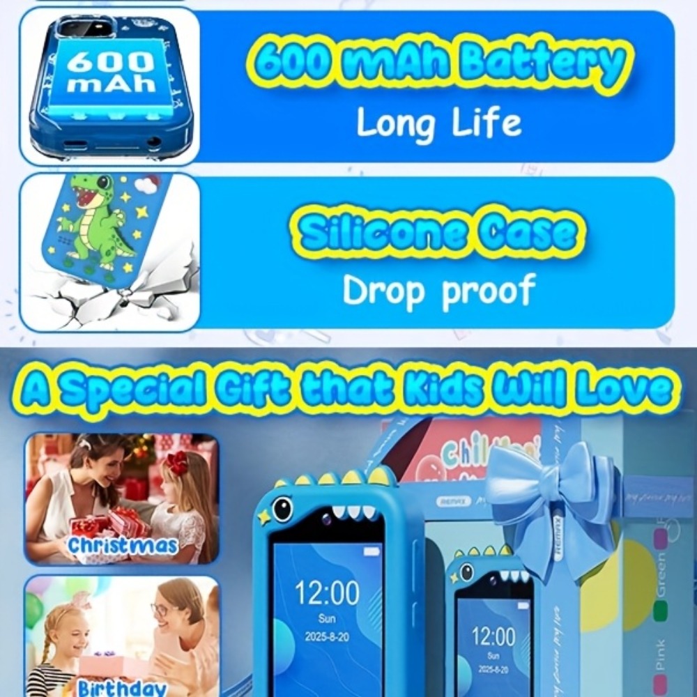 Kids Toy Mobile Phone with Dual Cameras, Touchscreen & MP3 Player – Educational Toy with Games, Alarm Clock & USB Charging, Birthday & Christmas Gift for Boys & Girls