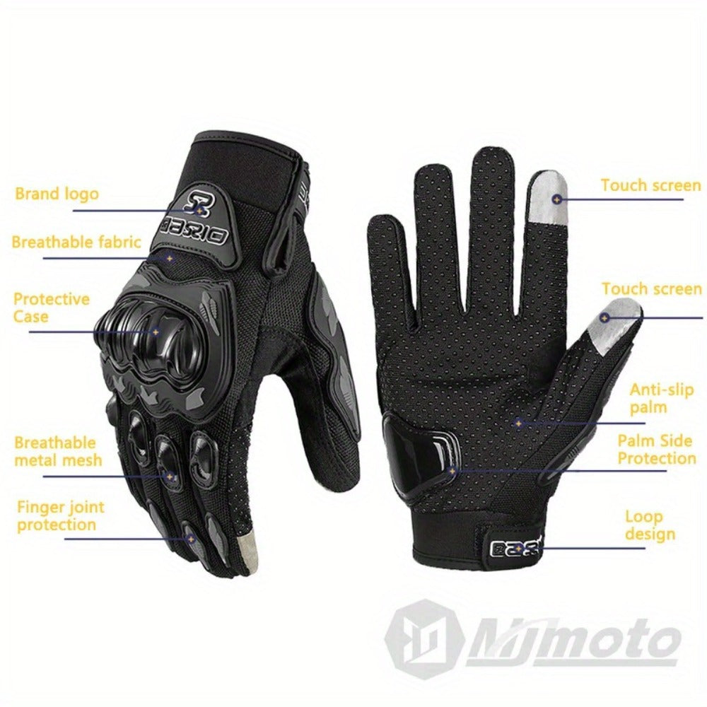 Motorcycle Gloves Full Finger Summer Breathable Touchscreen Hard Shell Protection Non-Slip Motocross Racing Gloves for Men Women, Black Red, M L XL