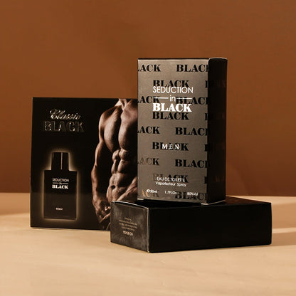 Cologne Eau de Toilette for Men SEDUCTION in BLACK 50ml Spray with Black Bottle and Boxed Presentation