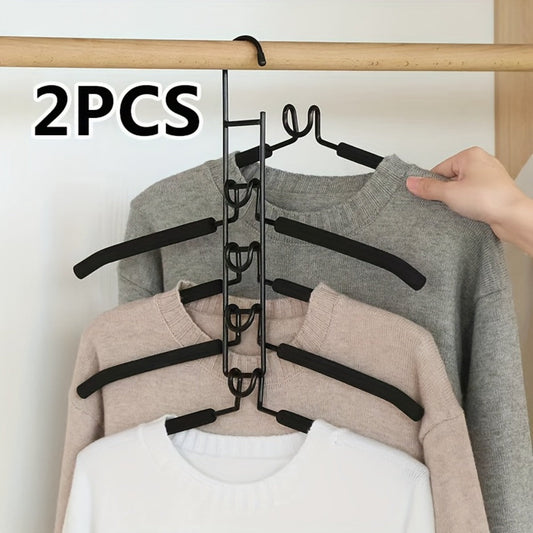 Space Saving Hangers 5-in-1 Multi-Layer Metal Closet Organizer | Heavy Duty Non-Slip Foam Pads | 2 Pack Clothes Hanger for Coats Sweaters Suits T-Shirts Closet Space Saver