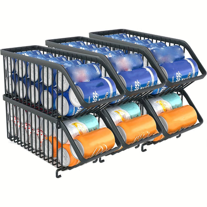 Soda Can Rack Kitchen Organizer 6-Piece Black Iron Stackable Set for Refrigerator, Pantry or Cabinet
