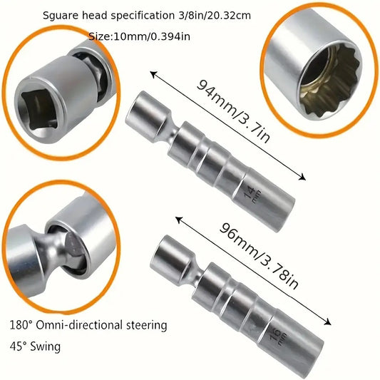 Magnetic Spark Plug Socket Set 14mm 16mm with 3/8" Drive Alloy Steel Ratchet Wrench 2-Piece Universal Spark Plug Removal Tool Kit for Car Truck Motorcycle