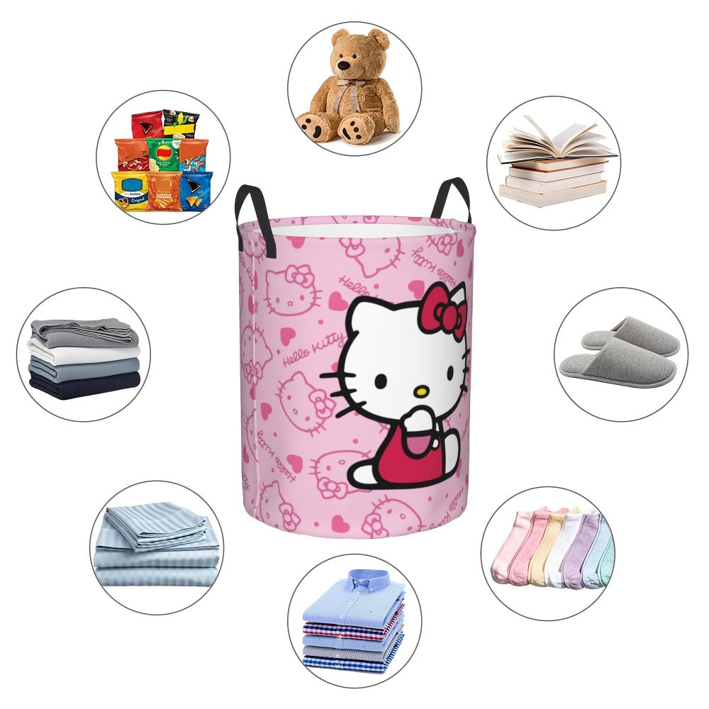 Collapsible Laundry Hamper with Bow Cat Prints, Two Handles and 40 x 50cm Size in Nine Pattern Options