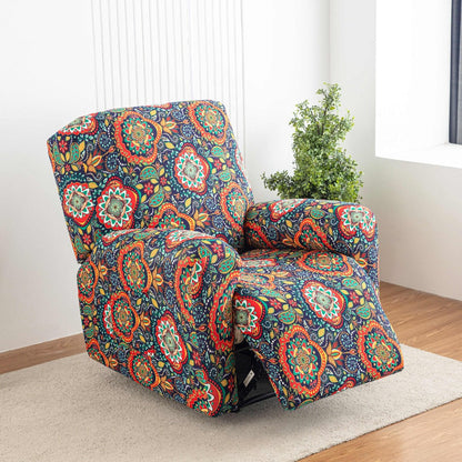 Chair Cover Four-Piece Printed Recliner Slipcover with Side Pockets in Ten Available Pattern Choices