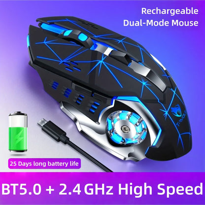 RGB Dual-Mode Wireless Gaming Mouse with Bluetooth 5.0, 2.4 GHz Receiver and Four Color Options