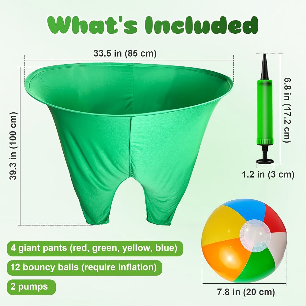 Inflatable Granny-Pants Yard Game Sets with One- or Two-Pants Options, 6 or 12 Balls and Pumps