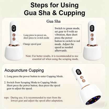 Vacuum Cupping Massager USB Rechargeable Scraping Massage Device Intelligent Suction Cup with 1200mAh Battery for Neck Shoulder Back Pain Relief Home Use