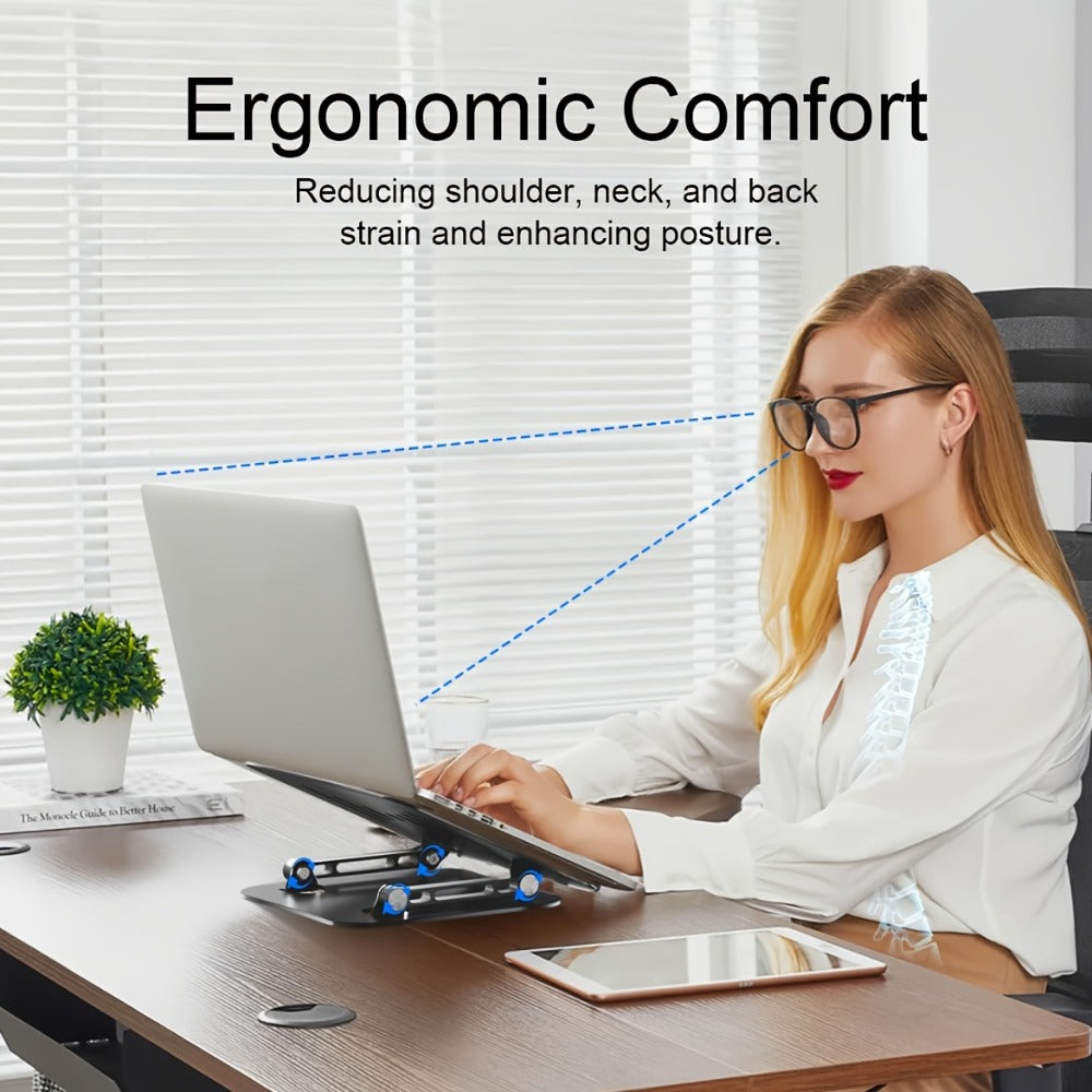 Adjustable Laptop Stand 2-in-1, Carbon Steel Ergonomic Computer & Phone Stand, 180° Height Adjustment, Foldable Portable Desk Stand for MacBook, Tablet, Mobile Phone – Silver/Black