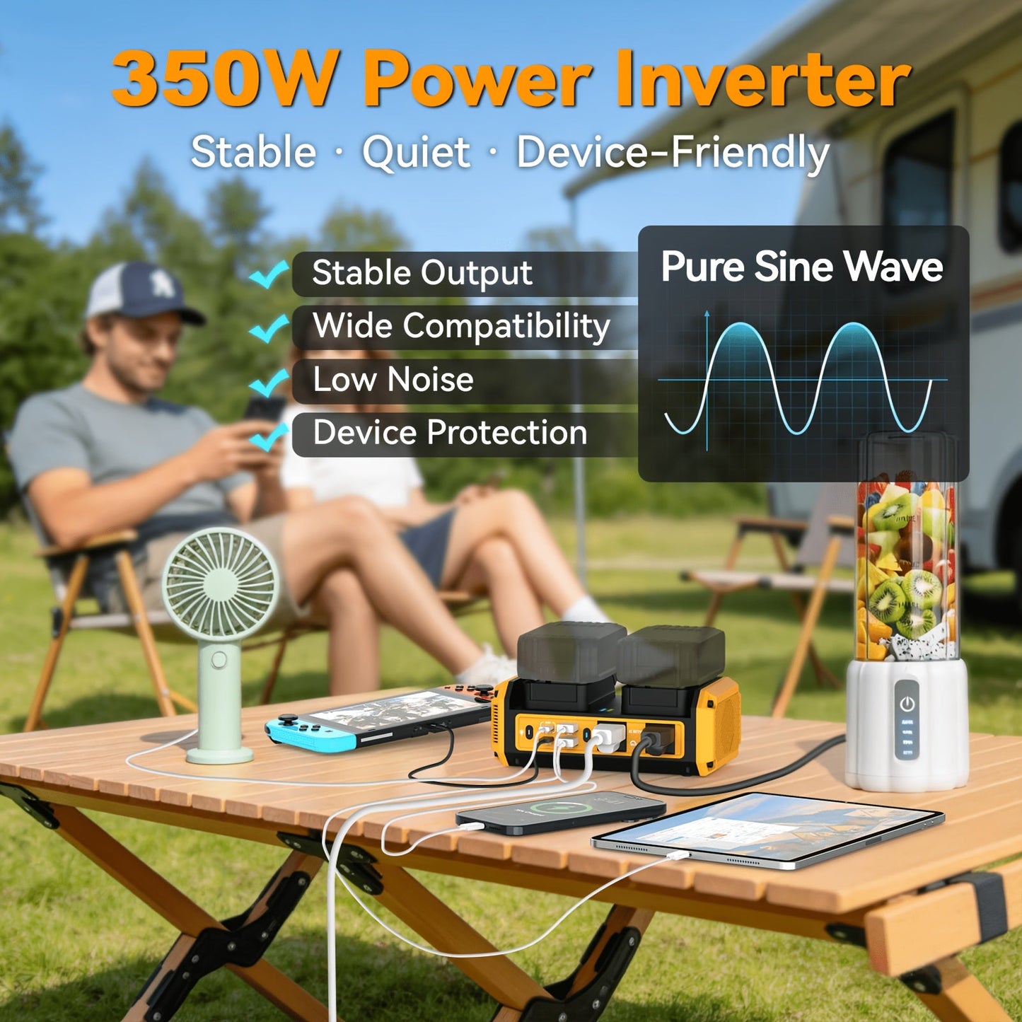 HASEED 350W Pure Sine Wave Power Inverter For DeWalt 20V Battery, 120V AC, 140W PD Fast Charging, Portable Power Station For Camping, Emergency, Outdoor (No Battery)