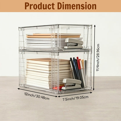 Stackable Bin Storage Organizer 3 or 4-Piece Clear Plastic Set with Lids and Handles in Mixed Sizes