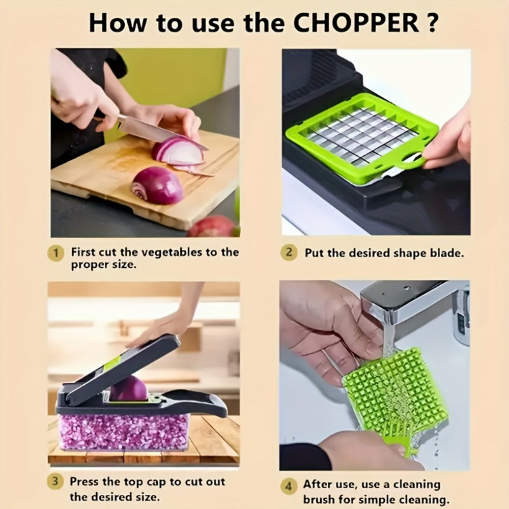 Vegetable Chopper 18-in-1 Upgraded Mandoline Slicer - Professional Onion Chopper Food Dicer Cutter with Container, Adjustable Multifunctional Vegetable Slicer for Kitchen, Gray