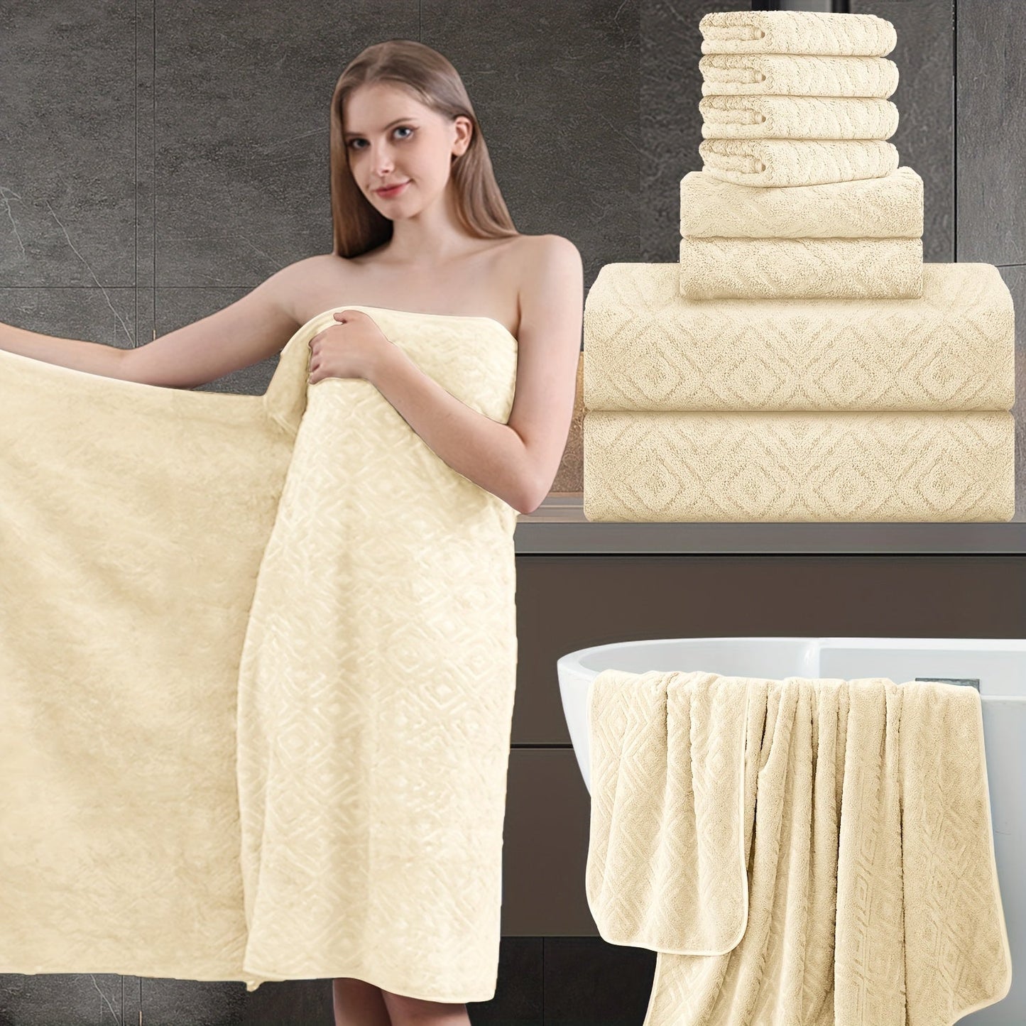 700GSM Bath Towel Set 8 Piece Extra Large Ultra Soft Thick - Highly Absorbent Quick Dry | 2 Oversized Bath Towels 2 Hand Towels 4 Washcloths | 16 Colors | Bathroom Hotel Gym Spa Adult Gift Set