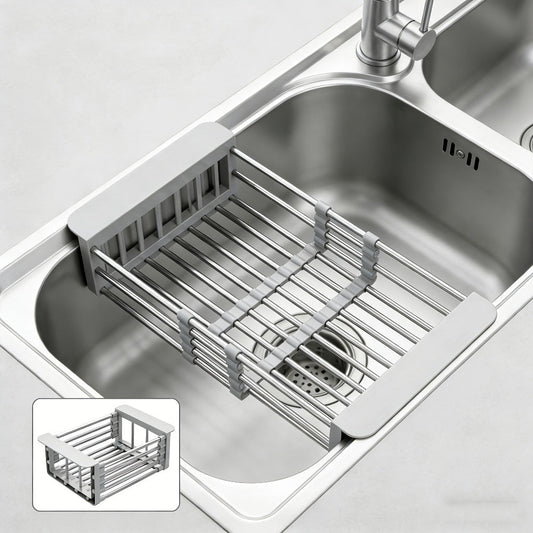 Dish Drying Rack Stainless Steel Adjustable – Expandable Over Sink Dish Rack with Retractable Width & Height for Kitchen Countertop, Space-Saving 304 Stainless Steel Drainer, Easy to Clean