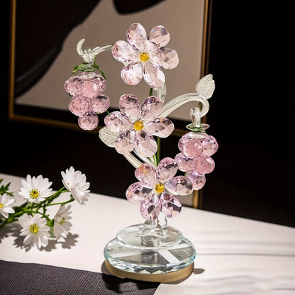Pink Crystal Tree Statue Ornament - Romantic Crystal Flower Sculpture with Rotatable Base, Elegant Home Decor Gift for Valentine's Day