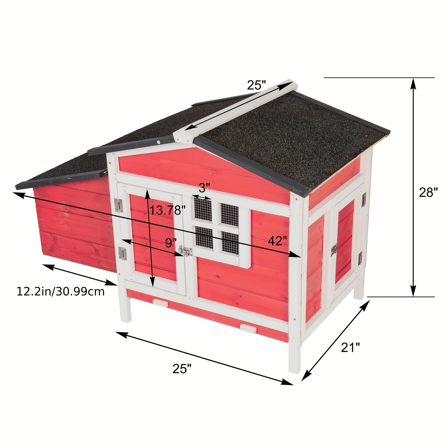 Hen House Outdoor Wooden Chicken Coop with Nesting Box Ramp Removable Tray Elevated Design Fir Wood Asphalt Roof 3 Colors Lockable Doors for Backyard Poultry