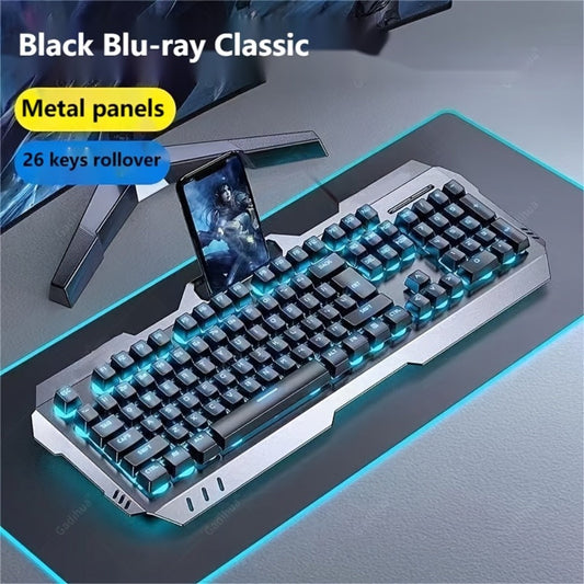 LED Backlit Wired Gaming Keyboard 104 Keys Full Size – Quiet Ergonomic Design, Adjustable Volume Knob, USB Powered, Compatible with Desktop and Laptop Computers, Office and Home Use