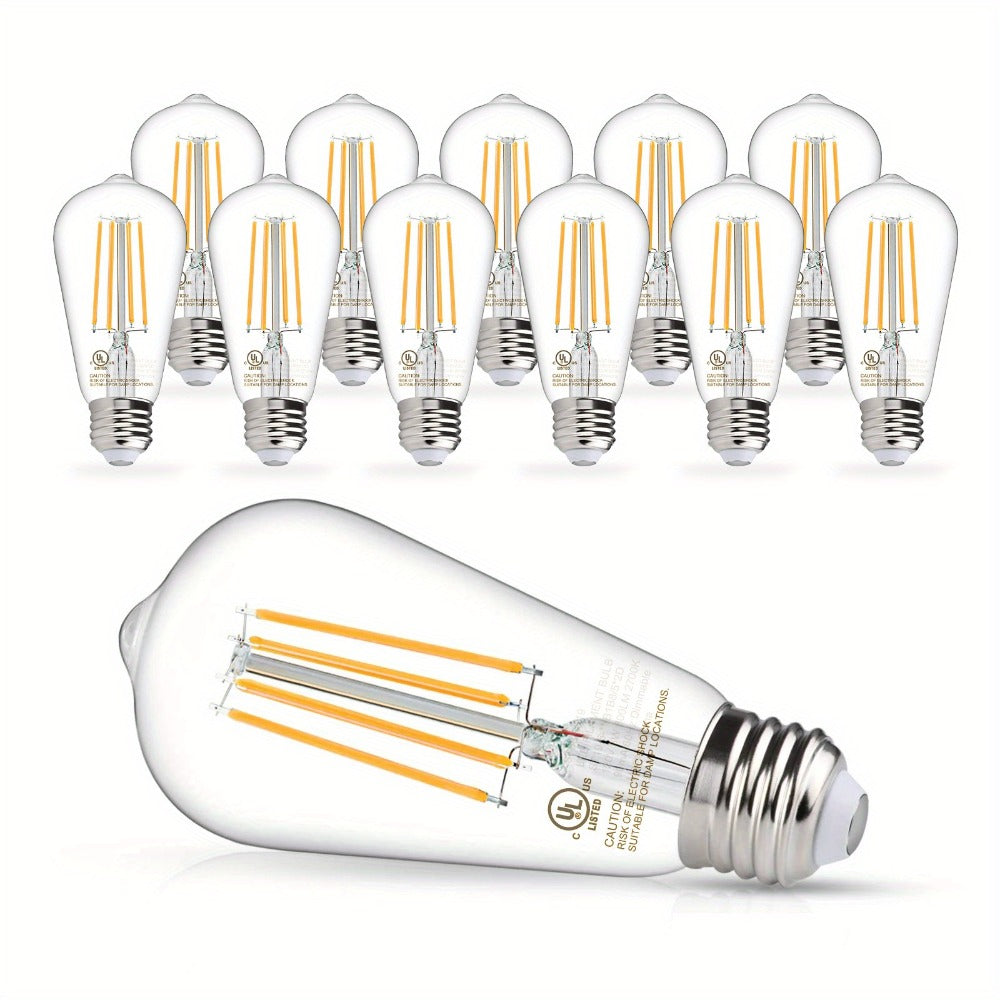 ST58 Vintage Edison LED Filament Bulbs, 8 W with Dimmable E26 Base and 2700 K Warm White, 12 or 24 Packs