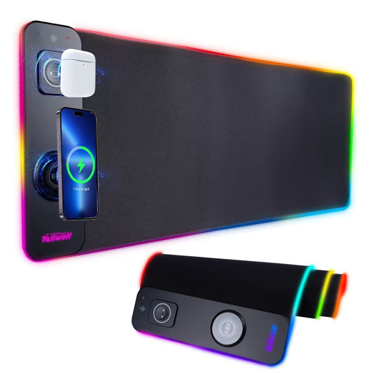 3-in-1 Wireless Charging Mouse Pad RGB – 15W Qi Charger for Phone, Watch & Mouse, 10 LED Modes, Magnetic Rechargeable Mouse Included, 800×300mm Extended Gaming Desk Mat