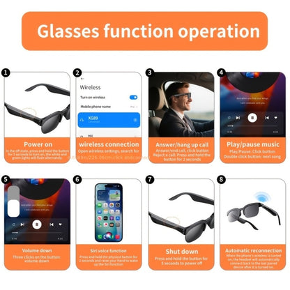 Smart Glasses Camera-Free Translation Eyewear with Open-Ear Bluetooth Audio, USB Charging and Model B Frame