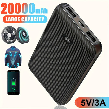 20000mAh Fan Vest Power Bank 5V 3A USB-C Portable Battery Pack for Cooling Fan Jacket Vest – Dual-Use External Charger for Outdoor Work, Construction, Summer Heat Relief, Hiking & Warehouse