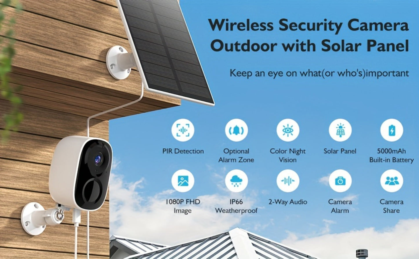 Solar Outdoor Security Camera with Dual-Band 2.4/5GHz WiFi, 5000mAh Battery and Black or White Body