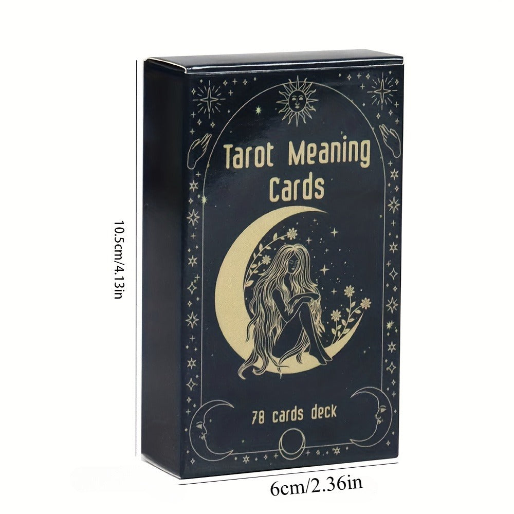 Tarot Meaning Cards Reference Deck with 78 Illustrated Cards, Printed English Text and Compact Black Box