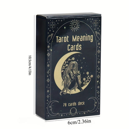 Tarot Meaning Cards Reference Deck with 78 Illustrated Cards, Printed English Text and Compact Black Box