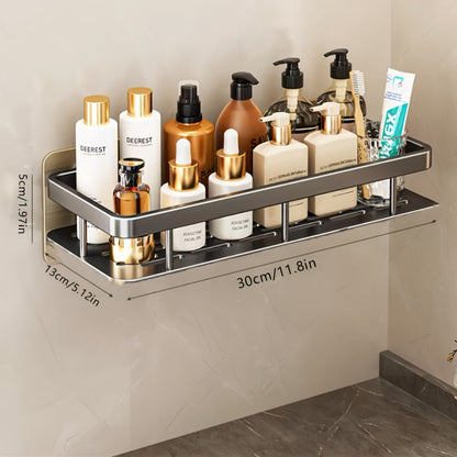 Two-Piece Metal Shower Caddy Shelf Set with Adhesive Wall Mounts in Dark Gray or Bright Black