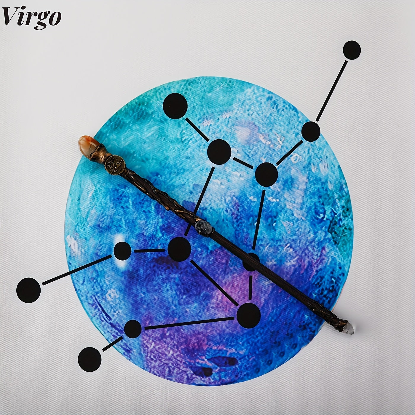 Zodiac-Themed Decorative Wand with Resin and Stone-Look Accents, Gift Box and All Twelve Sign Variants