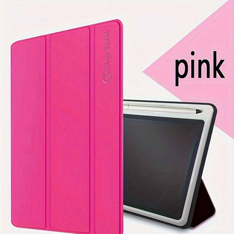 10.1-Inch Pink LCD Writing Tablet with Folding Protective Case, Stand Position and Included Stylus