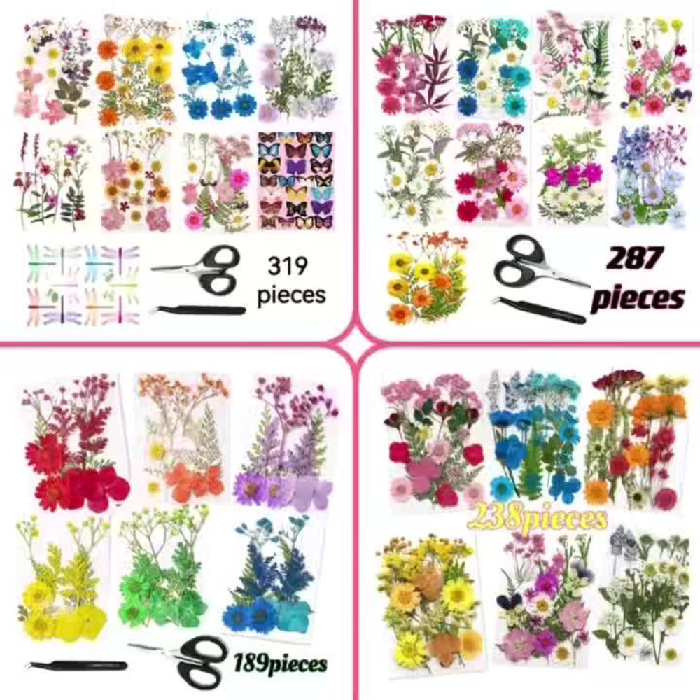 Pressed Flower Craft Set in 189, 238, 287 or 319-Piece Mixed Packs for Resin and Paper Projects