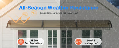 Polycarbonate Window Awning Door Canopy - UV Rain Snow Sun Protection Overhang for Doorways, Patio & Windows
