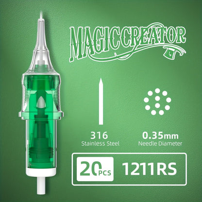 Disposable Tattoo Needles 20pcs Mixed Set RL RS M1 C-M — Multi-Gauge High Transparency Cartridge, Lasting Sharpness, Ample Ink Capacity, for Professional Artists & Beginners