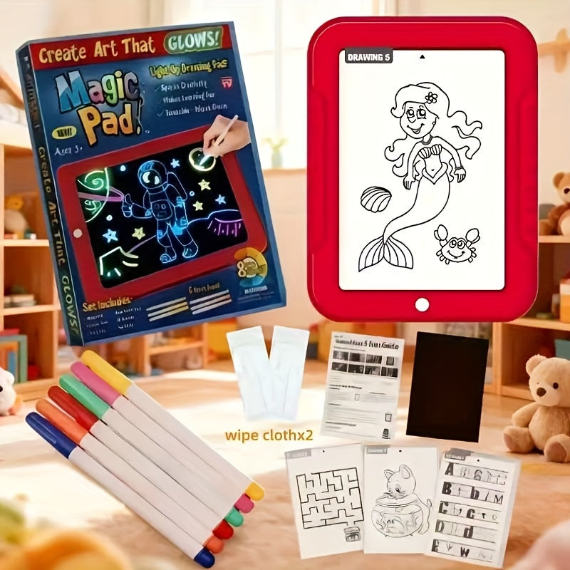 Magic LED Drawing Board for Kids with 15 Double-Sided Tracing Cards & 6 Washable Markers – Light Up Luminous Art Board for Boys & Girls Ages 3-8 | STEM Learning Toy | Perfect Christmas & Birthday Gift