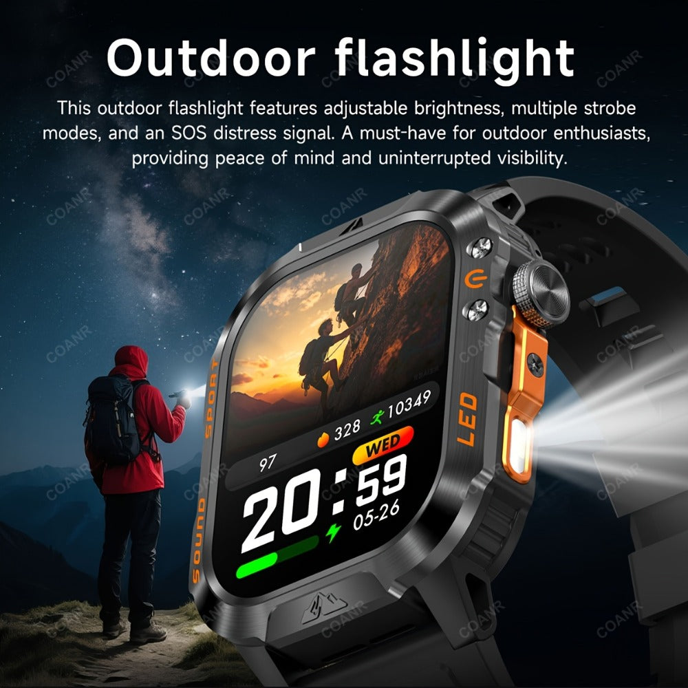 Large Screen Men's Smartwatch 2.01" Wireless Calling, 100+ Sport Modes, LED Flashlight, Purple Light, Heart Rate SpO2 Sleep Tracker, Phone Sync & Notifications – Compatible with iPhone & Android