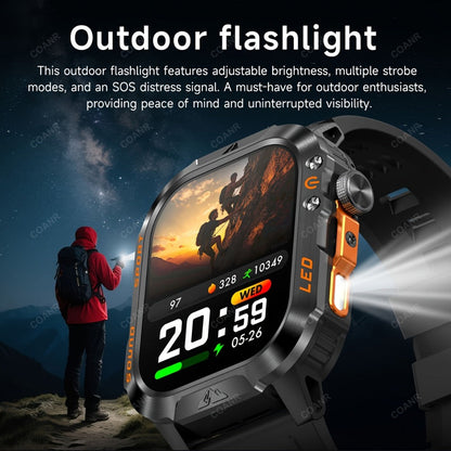 Large Screen Men's Smartwatch 2.01" Wireless Calling, 100+ Sport Modes, LED Flashlight, Purple Light, Heart Rate SpO2 Sleep Tracker, Phone Sync & Notifications – Compatible with iPhone & Android