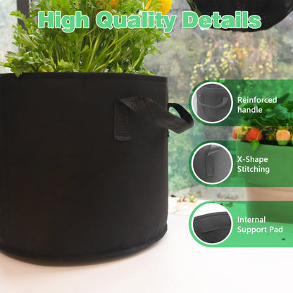 Plant Grow Bags 4-Pack with Handles | Breathable Fabric Planter 5 & 10 Gallon | Aeration Pots for Vegetables Tomatoes Herbs Flowers Indoor Outdoor Garden