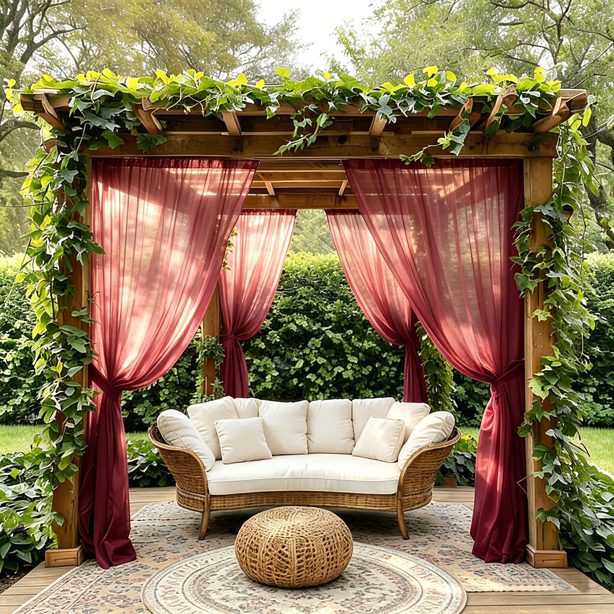 Six-Panel Sheer Outdoor Curtain Sets in Ten Colors with 37- or 54-Inch Width and Seven Length Options