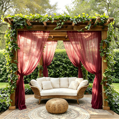 Six-Panel Sheer Outdoor Curtain Sets in Ten Colors with 37- or 54-Inch Width and Seven Length Options