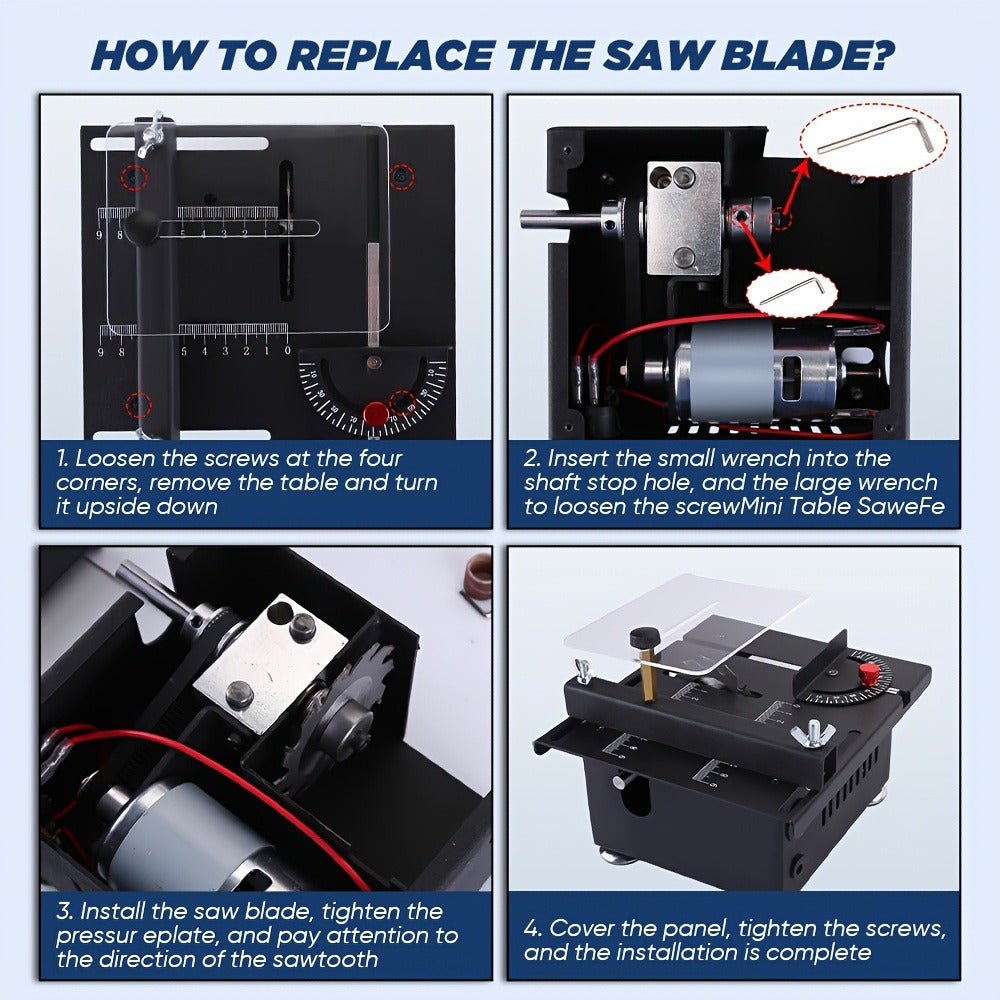Mini Table Saw Multifunctional Desktop Cutting Machine, 100W Motor, 7-Speed Adjustable, 0-90° Angle Cut