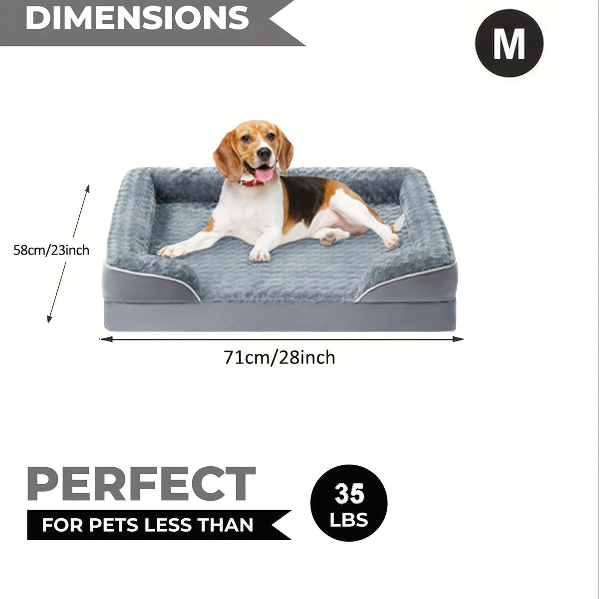 Grey C-Shape Bolster Pet Bed with Foam-Filled Center and Seven Size Options from M to XXXL