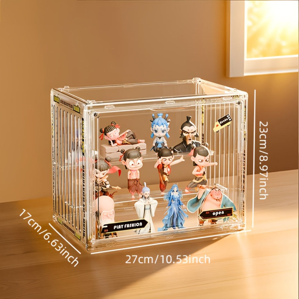 Clear Acrylic Figure Display Case with Magnetic Door, Adjustable Dividers and 3- or 4-Tier Options