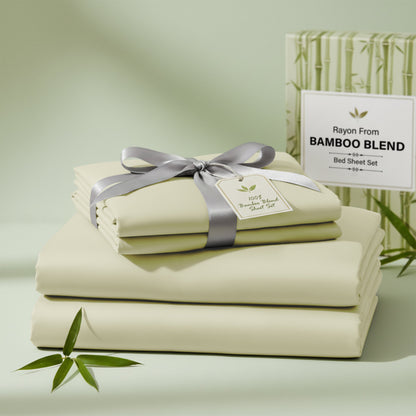 Bed Sheet Set 30% Bamboo Viscose 70% Polyester in 3- or 4-Piece Sizing with 16-Inch Pocket