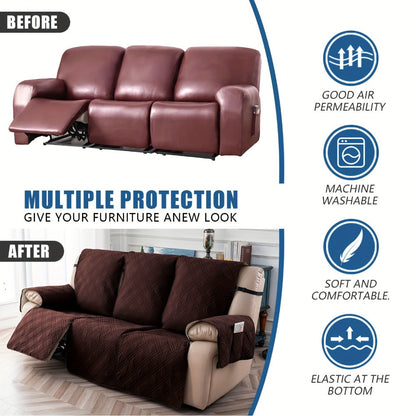 Waterproof Recliner Slipcover 3pcs Set | Non-Slip Quilted Elastic Recliner Chair Cover, Furniture Protector for Living Room Bedroom Office, 8 Colors