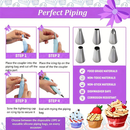 Piping Bags and Tips Set 492pcs Complete Cake Decorating Kit with Turntable Frosting Spatula Chocolate Mold Baking Tools for Beginners Professionals