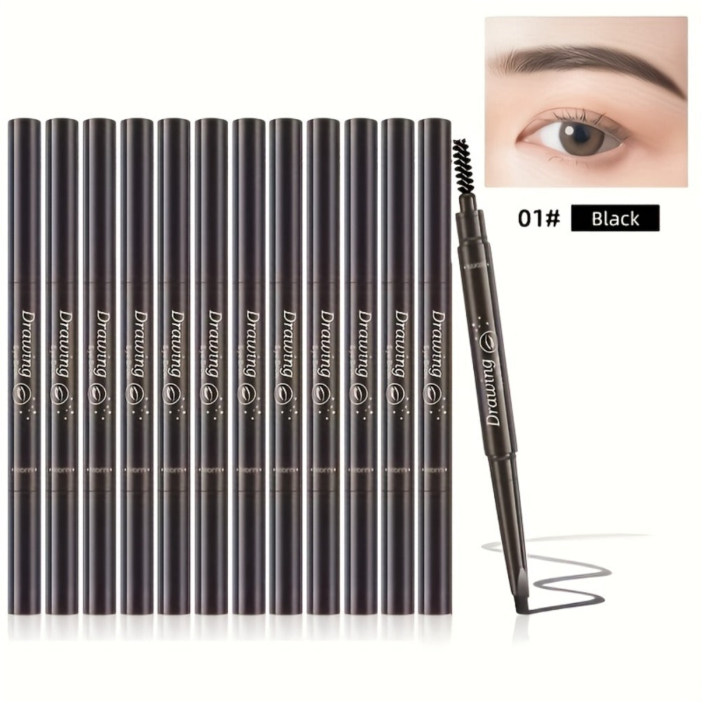 12-Pack Automatic Eyebrow Pencils with Angled Tips, Spoolie Ends and Four Brown-to-Black Color Options