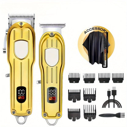 Hair Clipper Cordless Metal-Body Set with LCD Battery Display and Single or Two-Piece Color Options