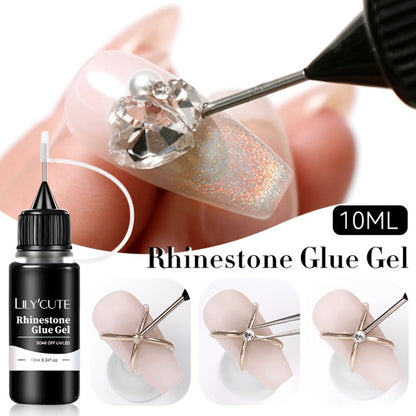 Nail Rhinestone Adhesive Gel 2pcs 0.34oz Clear Sticky Glue for 3D Nail Art Gems Charms Crystals Drill Jewelry - Long Lasting Precision Tip Nail Decoration Glue for Women DIY Home Salon